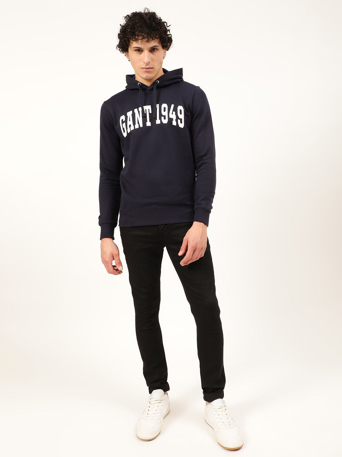 Gant Men Blue Solid Hooded Sweatshirt