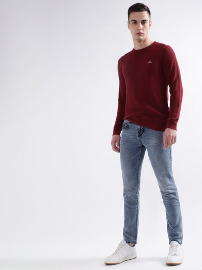 Gant Men Red Solid Round Neck Sweater