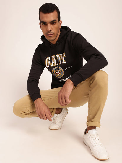 Gant Men Black Solid Hooded Sweatshirt