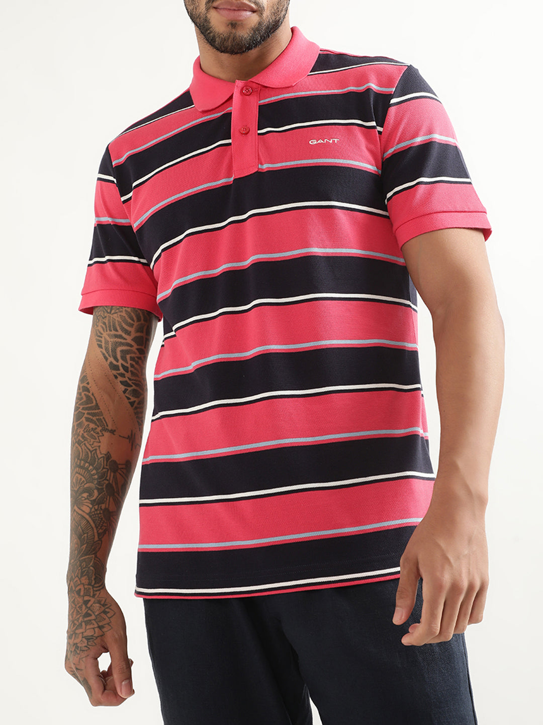 Gant Pink Striped Regular Fit Polo T-Shirt