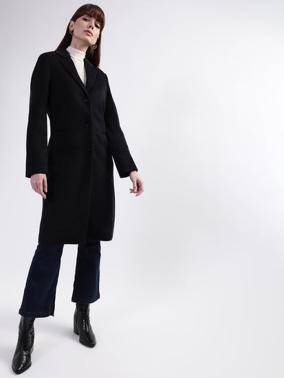 Gant Women Black Solid Collar Overcoat