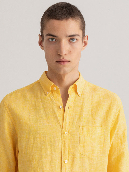 Gant Men Yellow Regular Fit Solid Linen Shirt