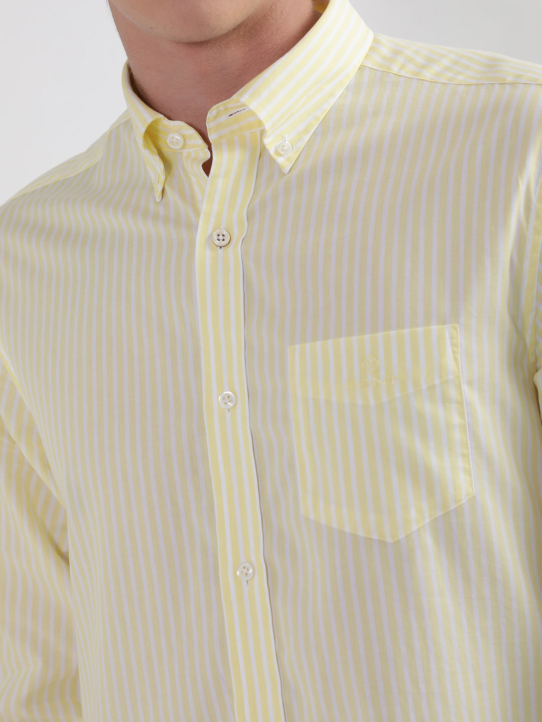 Gant Yellow Broadcloth Striped Regular Fit Shirt