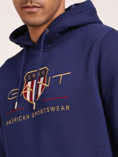 Gant Men Blue Solid Hooded Sweatshirt