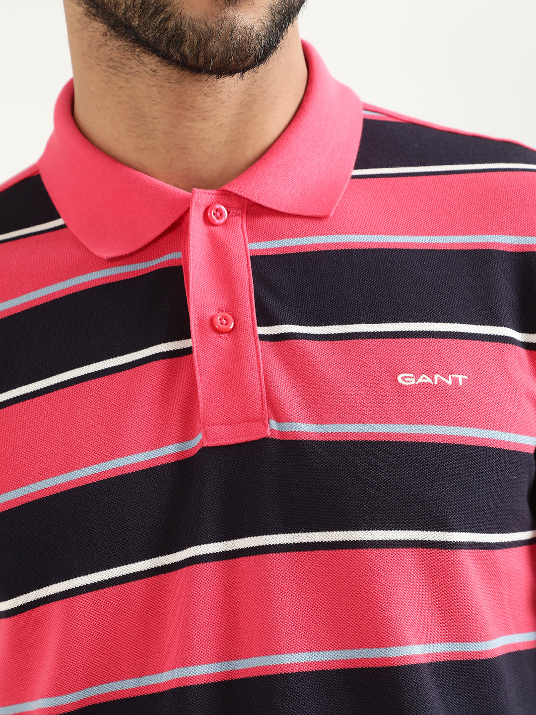 Gant Pink Striped Regular Fit Polo T-Shirt