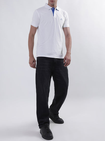 Gant White Contrast Pique SS Rugger Slim Fit Polo T-Shirt