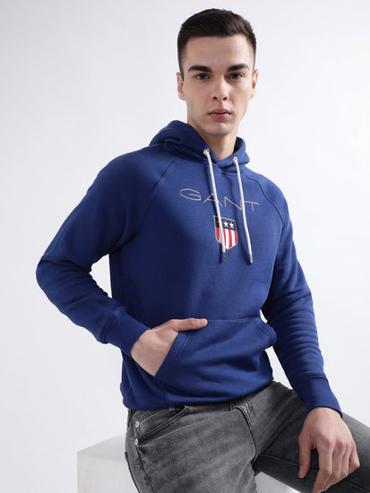 Gant Men Blue Solid Hooded Sweatshirt