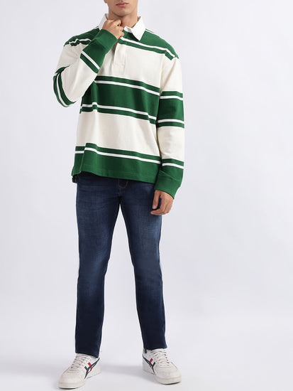 Gant Green Striped Relaxed Fit Polo T-Shirt