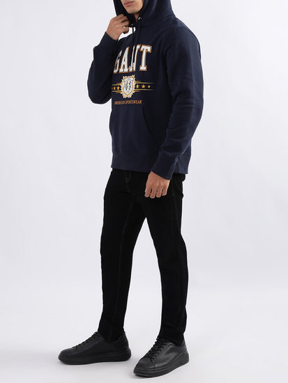 Gant Men Blue Printed Hooded Sweatshirt