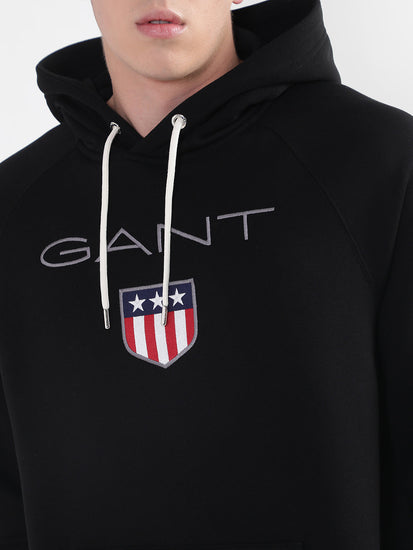 Gant Men Black Solid Hooded Sweatshirt