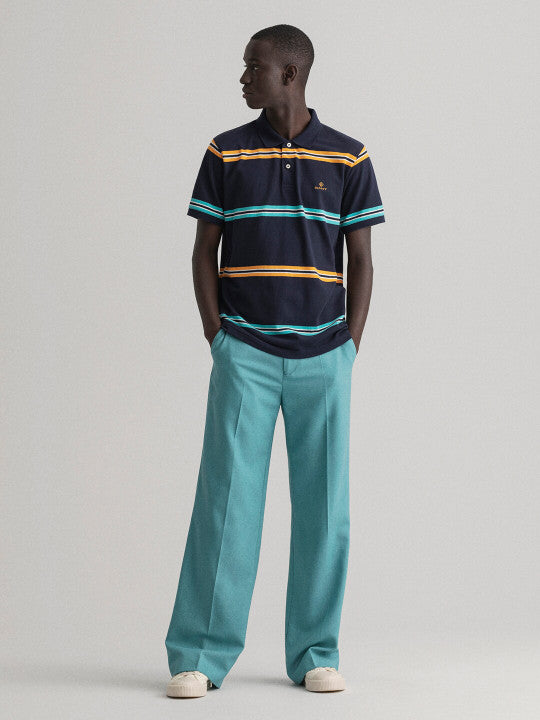 Gant Navy Blue Striped Regular Fit Polo Tshirt