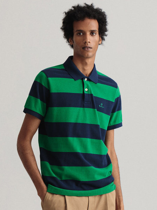 Gant Green Striped Regular Fit Polo Tshirt