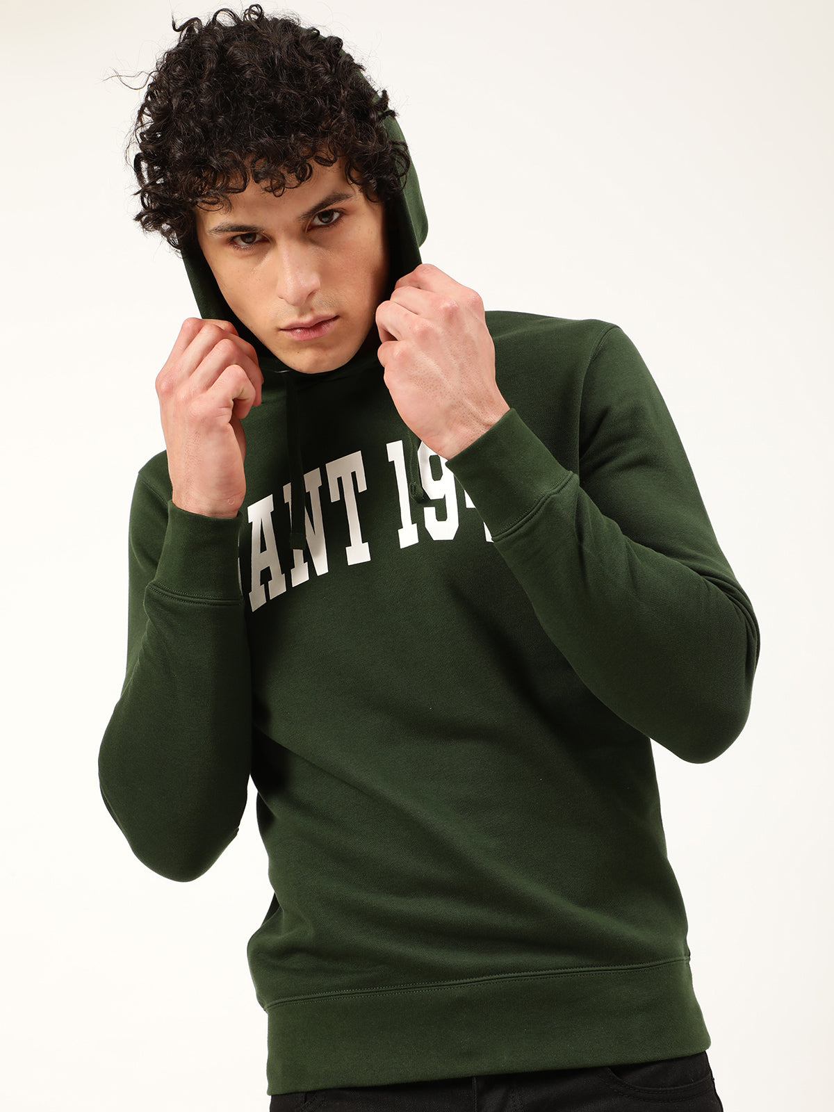 Gant Men Green Solid Hooded Sweatshirt