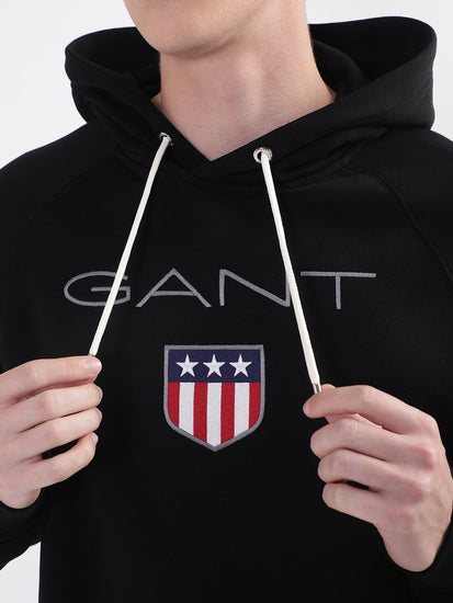 Gant Men Black Solid Hooded Sweatshirt