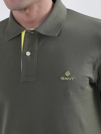 Gant Green Contrast Pique Rugger Slim Fit Polo T-Shirt