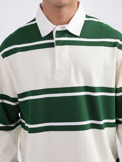 Gant Green Striped Relaxed Fit Polo T-Shirt