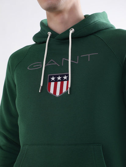 Gant Men Green Solid Hooded Sweatshirt