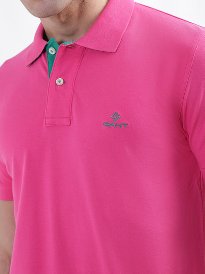 Gant Pink Contrast Pique Slim Fit Polo T-Shirt