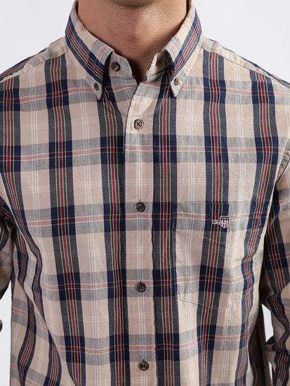 Gant Dark Khaki Checked Regular Fit Shirt