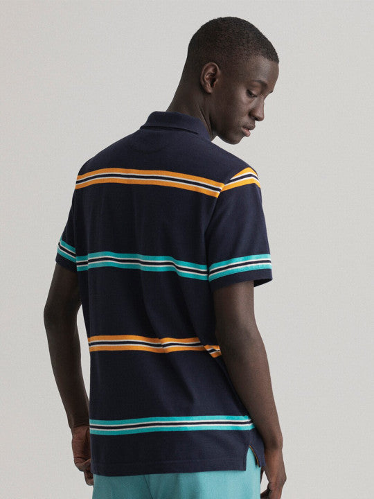 Gant Navy Blue Striped Regular Fit Polo Tshirt