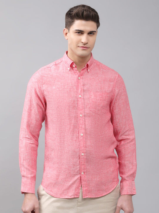 Gant Men Pink Regular Fit Solid Linen Shirt