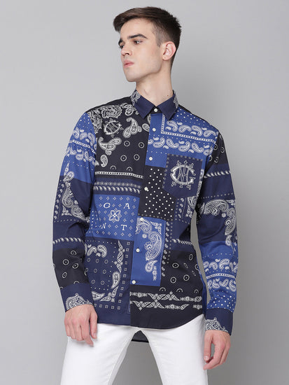 Gant Blue Printed Regular Fit Shirt