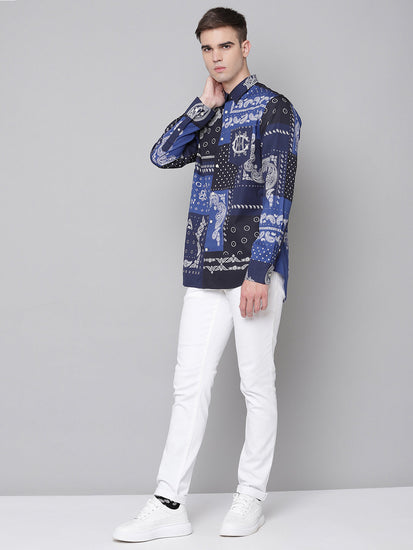 Gant Blue Printed Regular Fit Shirt