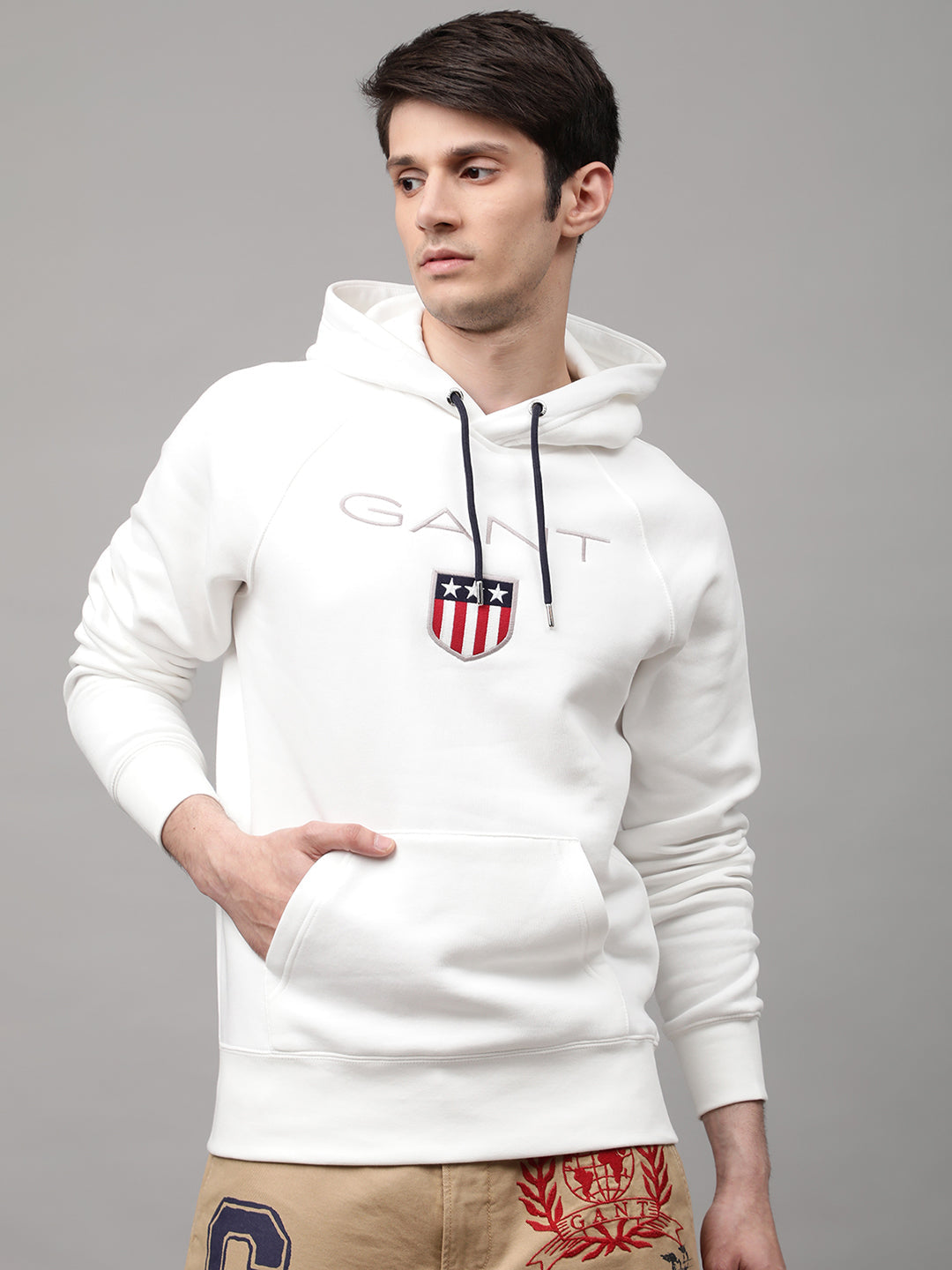 Gant Men White Printed Hooded Sweatshirt