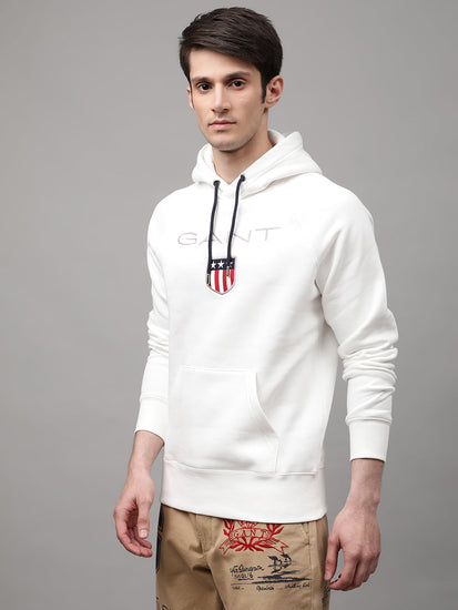 Gant Men White Printed Hooded Sweatshirt