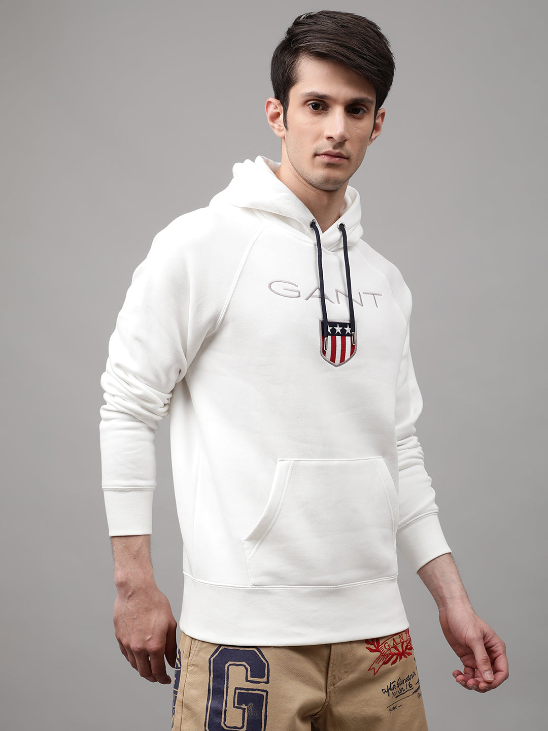 Gant Men White Printed Hooded Sweatshirt