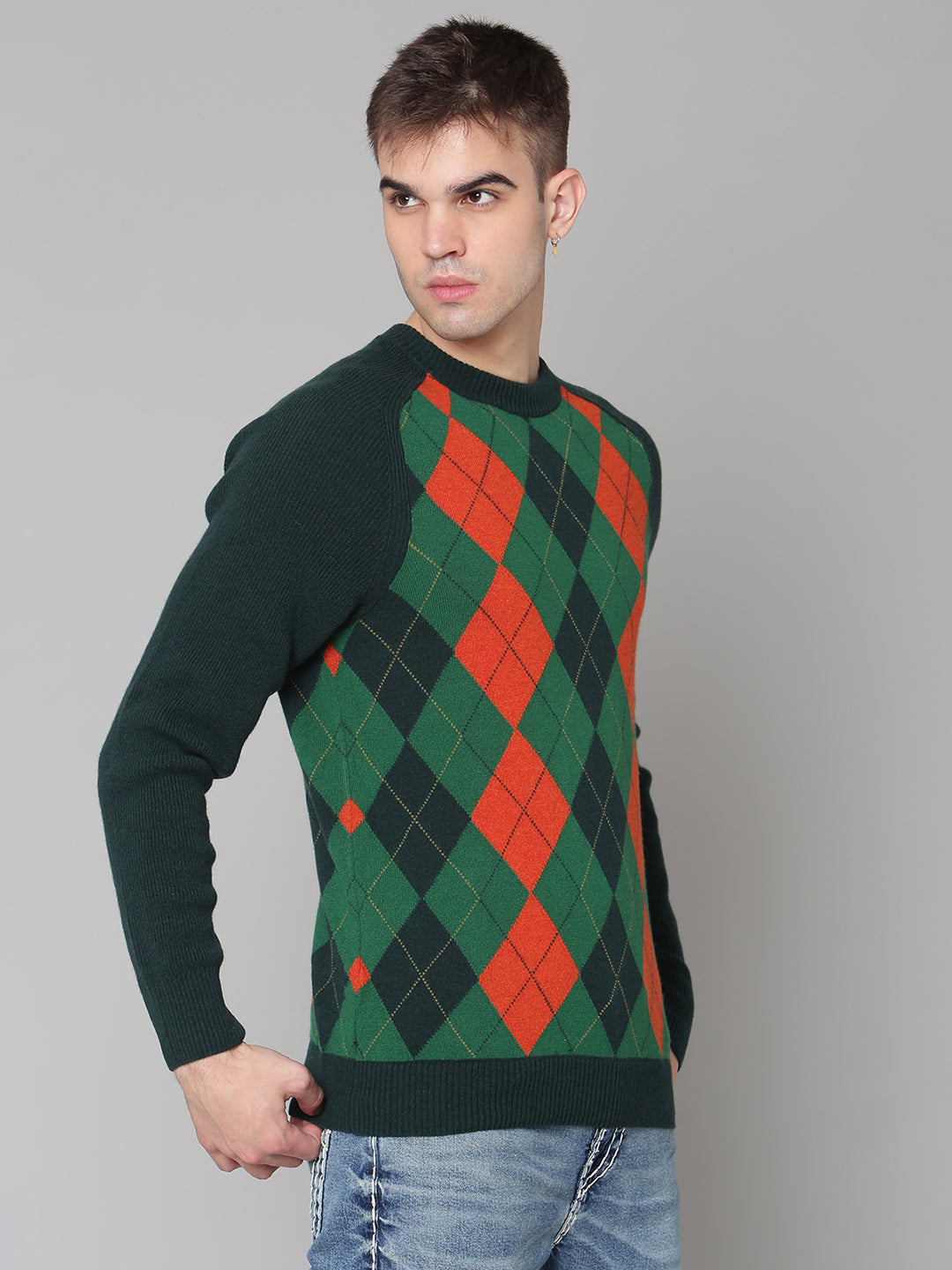 Gant Men Green Solid Round Neck Sweater