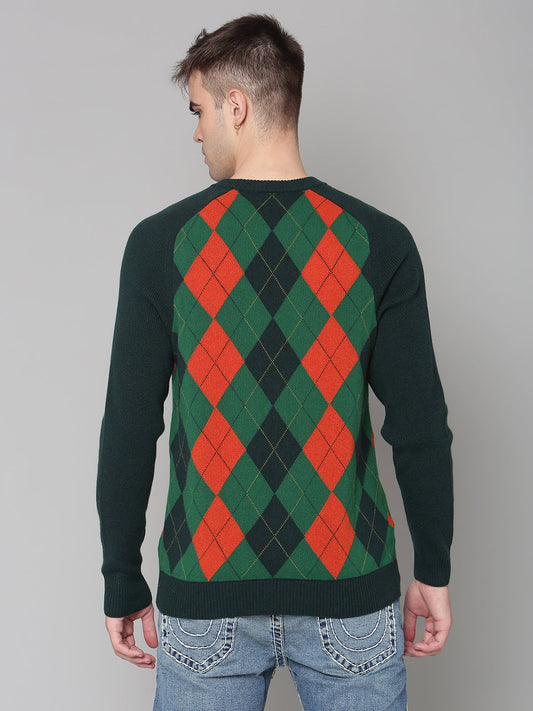 Gant Men Green Solid Round Neck Sweater