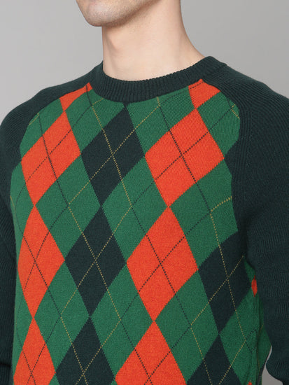 Gant Men Green Solid Round Neck Sweater