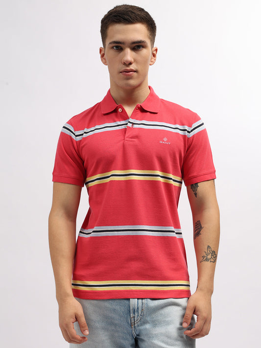 Gant Pink Striped Regular Fit Polo T-Shirt