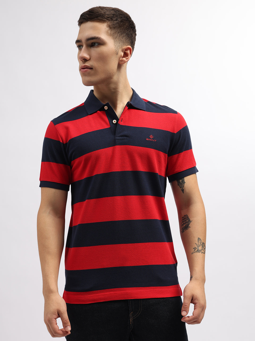 Gant Red Striped Regular Fit Polo T-Shirt