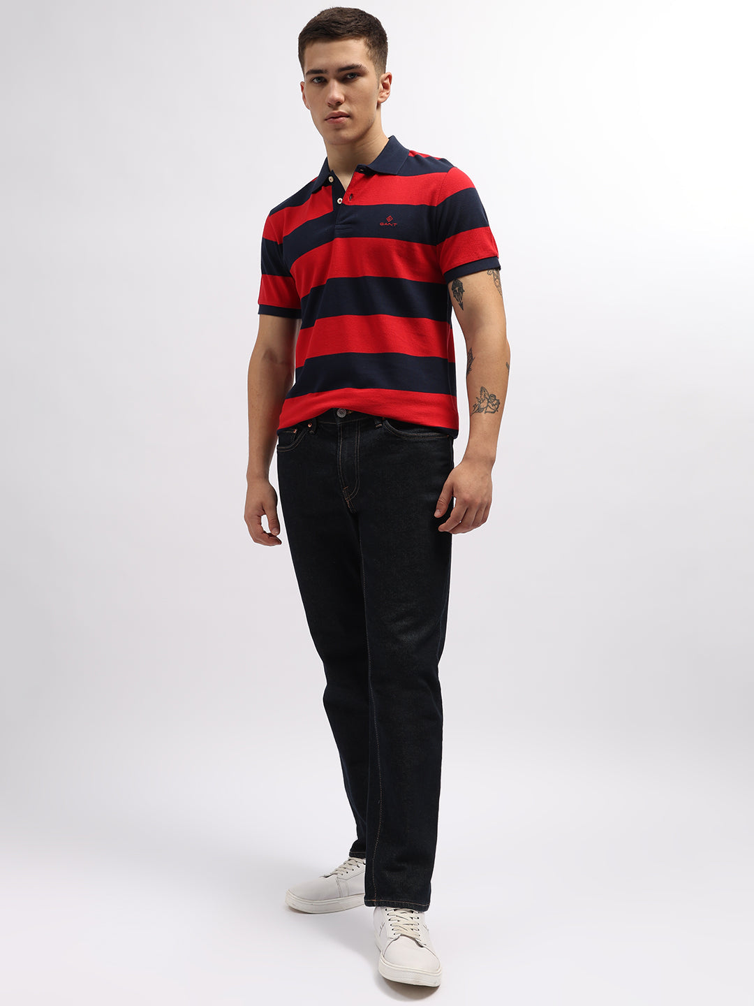 Gant Red Striped Regular Fit Polo T-Shirt