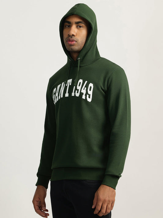 Gant Men Green Solid Hooded Sweatshirt