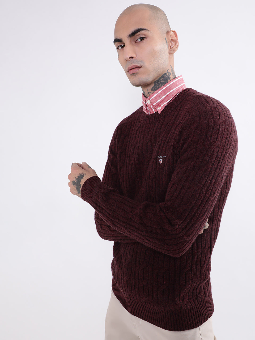 Gant Men Brown Cable Knit Pullover