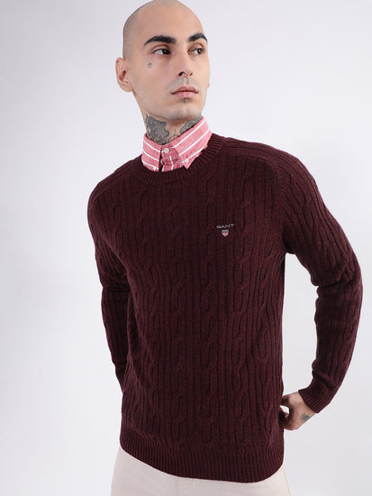 Gant Men Brown Cable Knit Pullover