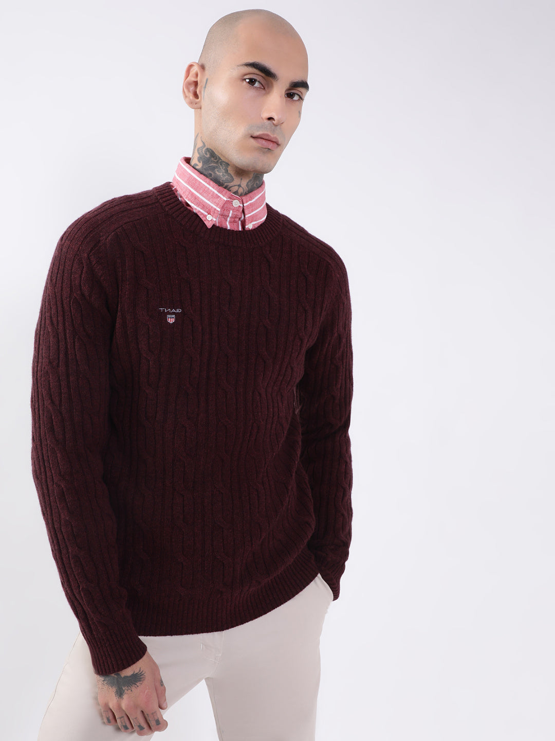 Gant Men Brown Cable Knit Pullover