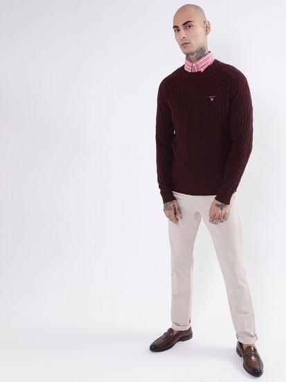 Gant Men Brown Cable Knit Pullover