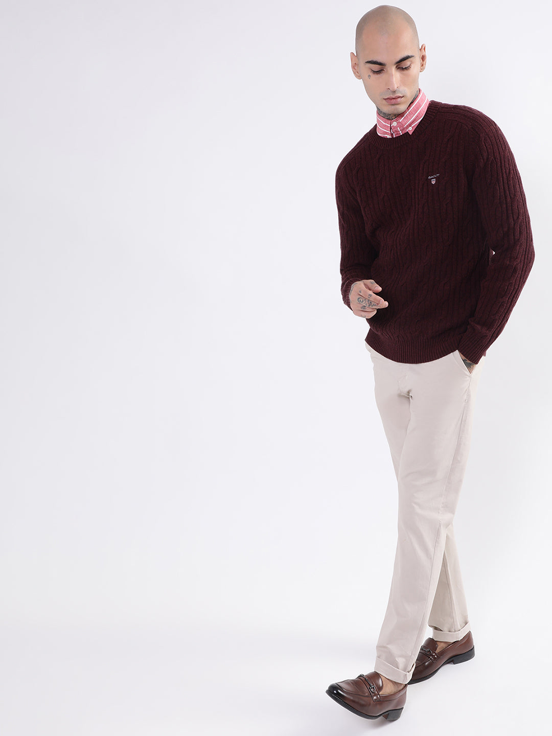 Gant Men Brown Cable Knit Pullover