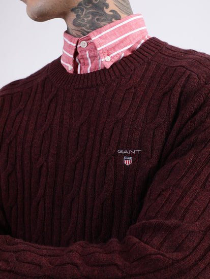 Gant Men Brown Cable Knit Pullover