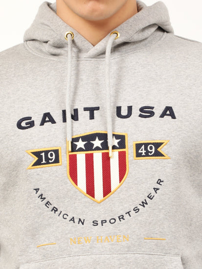 Gant Men Grey Printed Hooded Sweatshirt