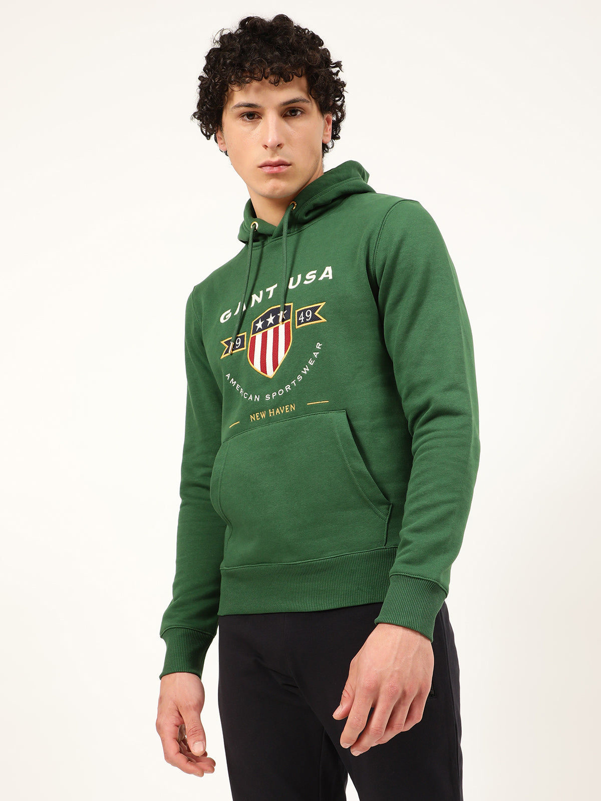 Gant Men Green Printed Hooded Sweatshirt