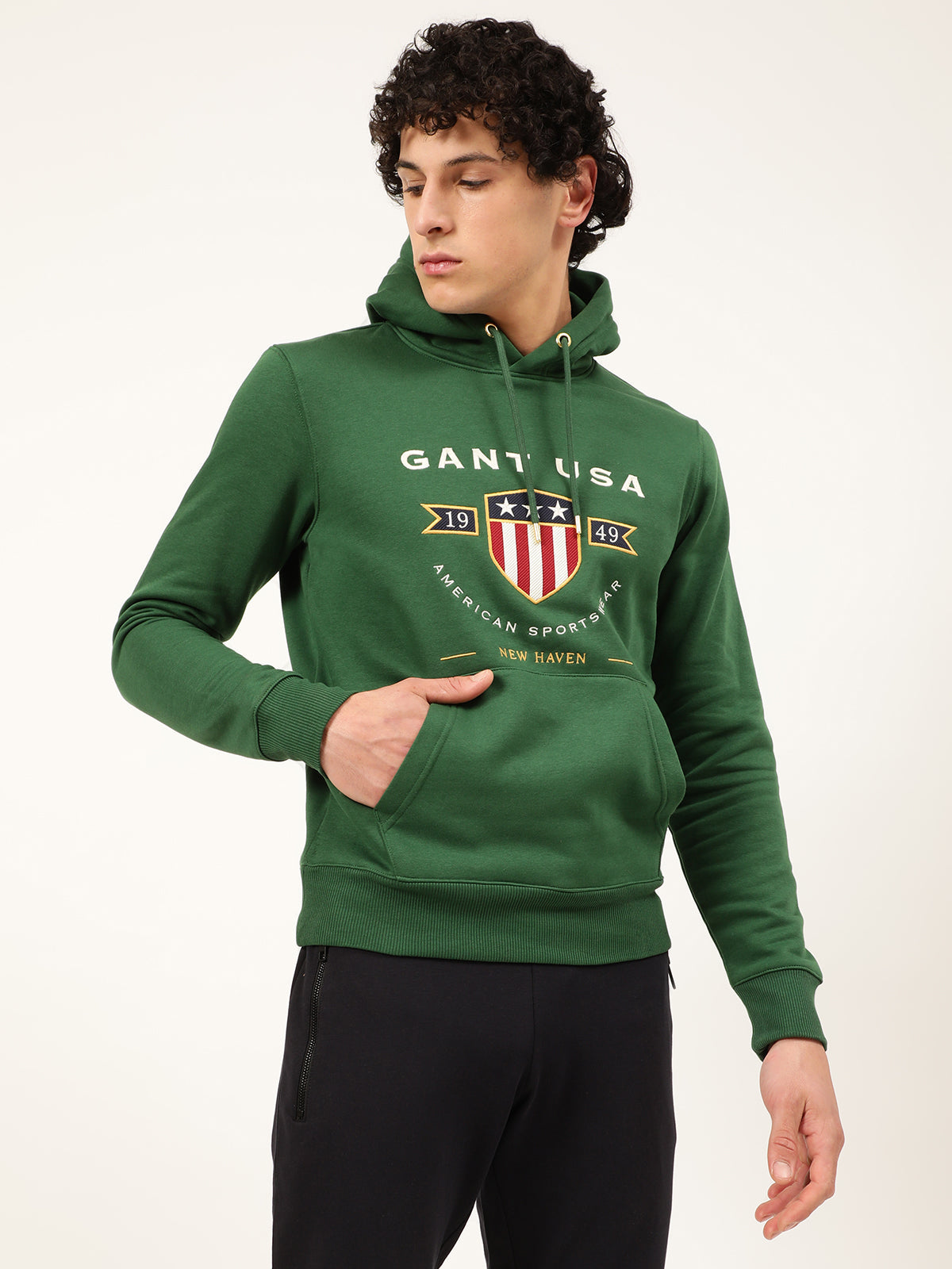 Gant Men Green Printed Hooded Sweatshirt