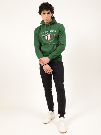 Gant Men Green Printed Hooded Sweatshirt