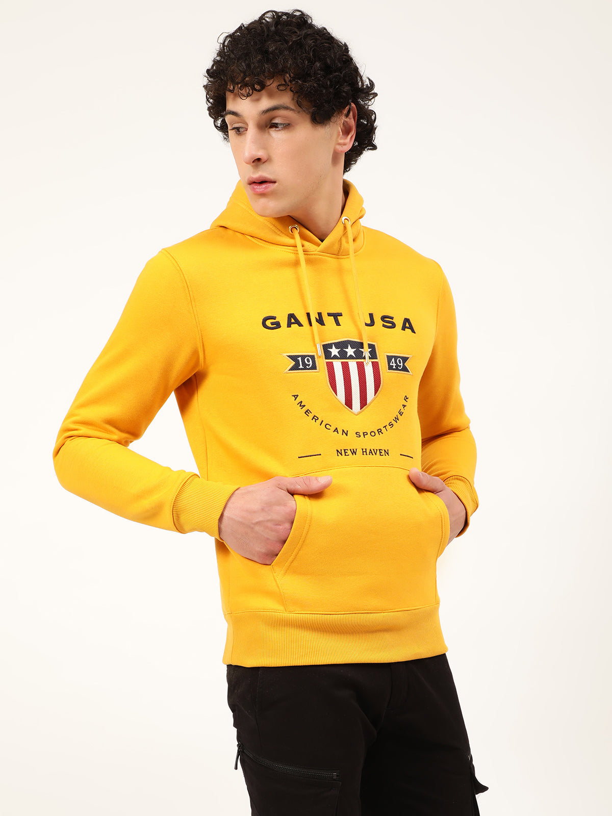 Gant Men Yellow Printed Hooded Sweatshirt