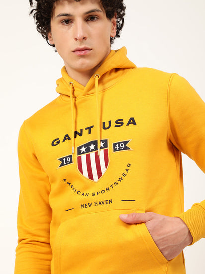 Gant Men Yellow Printed Hooded Sweatshirt