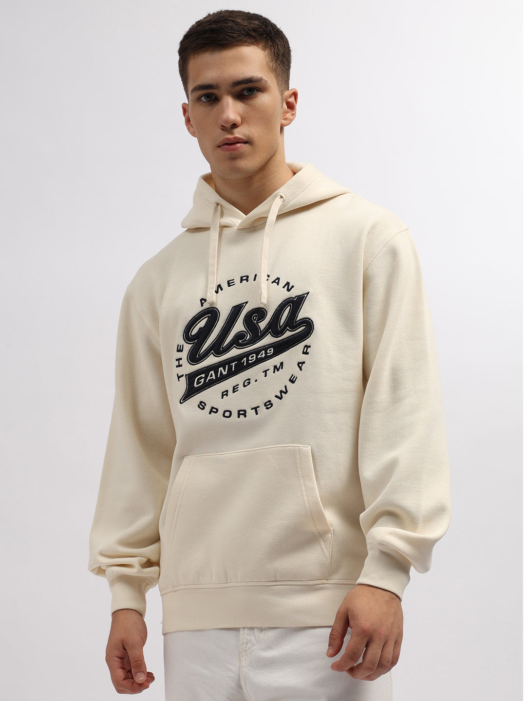 Gant Men Cream Printed Hooded Sweatshirt